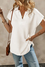 Load image into Gallery viewer, White Textured V Neck Collared Short Sleeve Top