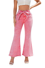 Load image into Gallery viewer, Pink Flare Leg High Waist Front Knot Casual Jeans