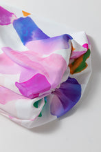 Load image into Gallery viewer, Purple Abstract Print Puff Sleeve Smocked Back Midi Dress