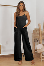 Load image into Gallery viewer, Black Loose Fit Side Pockets Spaghetti Strap Wide Leg Jumpsuit