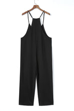 Load image into Gallery viewer, Black Pocketed Adjustable Spaghetti Strap Straight Leg Jumpsuit