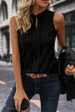 Load image into Gallery viewer, Black Lattice Textured Split Neck Tank Top