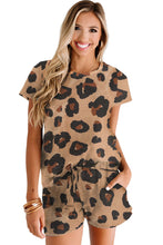 Load image into Gallery viewer, Leopard Pocket Short Sleeve Drawstring Lounge Set