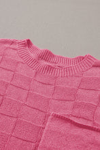 Load image into Gallery viewer, Bright Pink Lattice Textured Knit Short Sleeve Sweater