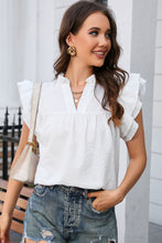 Load image into Gallery viewer, White Ruffle Accent Flutter Sleeve Notch Neck Top