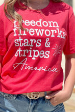 Load image into Gallery viewer, Red American Freedom Day Slogan Print T Shirt
