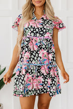 Load image into Gallery viewer, Pink Floral Ricrac Embellished Tiered Mini Dress