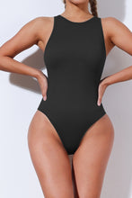 Load image into Gallery viewer, Black Solid Color Ribbed Sleeveless Sport Romper