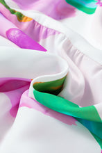 Load image into Gallery viewer, Purple Abstract Print Puff Sleeve Smocked Back Midi Dress