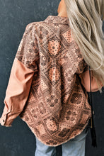 Load image into Gallery viewer, Pink Geometric Print Ripped Shirt Jacket with Pockets
