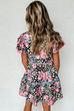 Load image into Gallery viewer, Pink Floral Ricrac Embellished Tiered Mini Dress