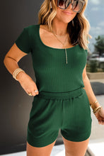 Load image into Gallery viewer, Green Ribbed Knit Shorts Lounge Set