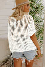 Load image into Gallery viewer, Apricot Fishnet Knit Ribbed Round Neck Short Sleeve Sweater Tee