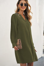 Load image into Gallery viewer, Black Split V Neck Ruffled Sleeves Shirt Dress
