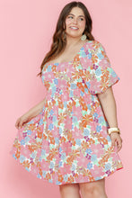 Load image into Gallery viewer, Multicolour Floral Puff Sleeve Square Neck Plus Babydoll Dress