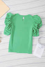 Load image into Gallery viewer, Green Ribbed Knit Puffy Ruffle Sleeve Blouse