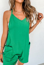 Load image into Gallery viewer, Bright Green Sleeveless Pocketed V Neck Jersey Romper