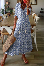 Load image into Gallery viewer, Sky Blue V Neck Casual Geometric Print Maxi Dress