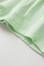 Load image into Gallery viewer, Green Crinkled Texture V Neck Ruffled Sleeve Tops and Shorts Set