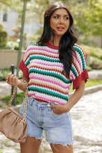 Load image into Gallery viewer, Fiery Red Trimmed Ruffle Sleeve Colorful Textured Sweater