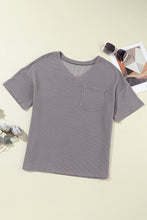 Load image into Gallery viewer, Light Grey Corded V Neck Chest Pocket Loose T-shirt