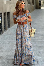 Load image into Gallery viewer, Blue Boho Paisley Print Off Shoulder Maxi Dress