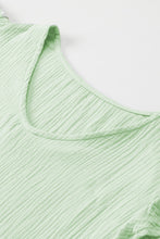 Load image into Gallery viewer, Green Crinkled Texture V Neck Ruffled Sleeve Tops and Shorts Set