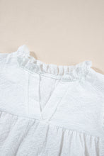 Load image into Gallery viewer, White Ruffle Accent Flutter Sleeve Notch Neck Top
