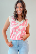 Load image into Gallery viewer, Pink Cute Flower Knitted V Neck Tank Top