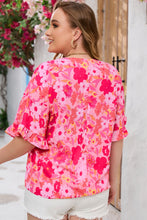Load image into Gallery viewer, Rose Floral Print Ruffled Half Sleeve Plus Size Babydoll Blouse