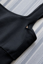 Load image into Gallery viewer, Black Ribbed Square Neck Padded Sports Romper