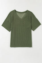 Load image into Gallery viewer, Jungle Green Corded V Neck Chest Pocket Loose T-shirt