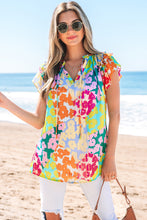 Load image into Gallery viewer, Multicolour Leopard Flutter Sleeve V Neck Crinkled Blouse