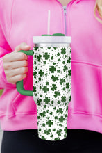 Load image into Gallery viewer, Dark Green Clover Print Thermos Cup with Handle 40oz