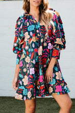Load image into Gallery viewer, Green Floral Print Puff Sleeve Ruffled Mini Dress