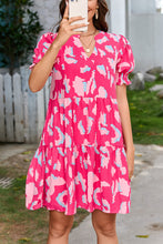 Load image into Gallery viewer, Pink Abstract Printed Puff Short Sleeve Tiered Loose Dress