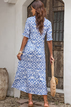 Load image into Gallery viewer, Sky Blue V Neck Casual Geometric Print Maxi Dress