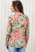 Load image into Gallery viewer, Pink Abstract Floral Print Notch V Neck Rolled Short Sleeve Blouse