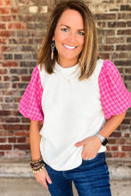 Load image into Gallery viewer, White Contrast Tweed Puff Sleeve Top