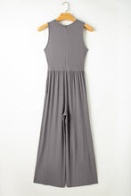 Load image into Gallery viewer, Medium Grey Cinched Waist Sleeveless Wide Leg Jumpsuit