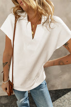 Load image into Gallery viewer, White Textured V Neck Collared Short Sleeve Top