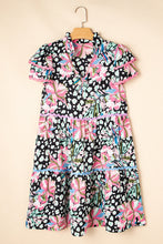 Load image into Gallery viewer, Pink Floral Ricrac Embellished Tiered Mini Dress