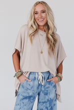 Load image into Gallery viewer, Apricot Ribbed Knit Batwing Sleeve Tunic Oversized T Shirt