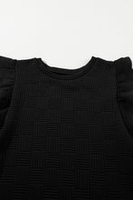 Load image into Gallery viewer, Black Textured Ruffled Sleeve Tee and Drawstring Shorts Set