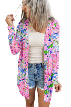Load image into Gallery viewer, Pink Abstract Floral Print Notch V Neck Rolled Short Sleeve Blouse