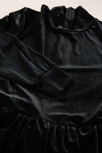 Load image into Gallery viewer, Black Velvet High Neck Tiered Ruffle Mini Dress