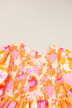 Load image into Gallery viewer, Orange Abstract Print Smocked Lantern Sleeve Ruffle Mini Dress