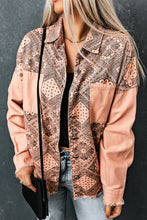 Load image into Gallery viewer, Pink Geometric Print Ripped Shirt Jacket with Pockets