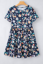 Load image into Gallery viewer, Blue Short Sleeve A-line Floral Dress
