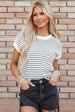 Load image into Gallery viewer, Blue Stripe Ribbed Trim Loose Fit Knitted Sweater Vest